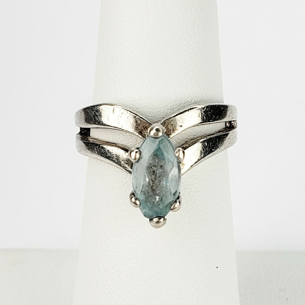 Unbranded Cocktail Ring Sterling Silver 5.75 Blue Topaz Marquise Solitaire 925